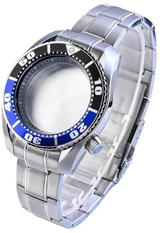 XTINKOPW 1 Stück Uhrenteile, massives 42-mm-Gehäuse aus poliertem Edelstahl SBDC/Sumo, blau-Schwarze Lünette, passend for NH35/36-Uhrwerk