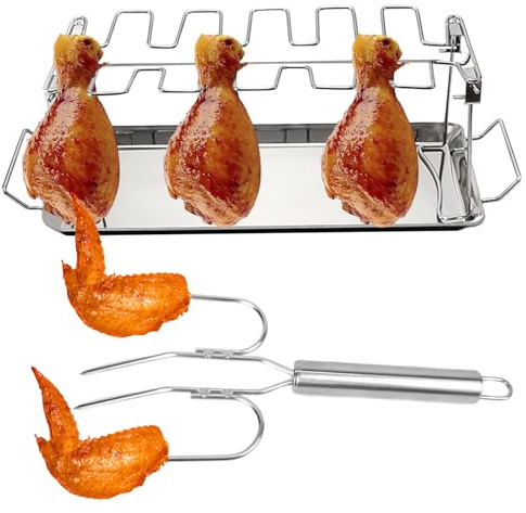 Support de cuisse de poulet pour gril – Grille de baguettes de poulet en acier inoxydable | Raack Chickeen Wing antiadhésif pour une cuisson uniforme | Support de baguettes de barbecue Chiicken pour