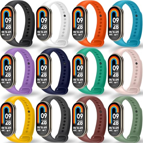 BANGTING 3-12 Stück Ersatzarmband für Xiaomi Mi Band 10/9/8, Kompatibel mit Xiaomi Smart Band 10 9 8 - Atmungsaktives Sport Armband aus Weichem TPU, Verstellbar, Schnellwechsel-Design (Mehrere Farben)