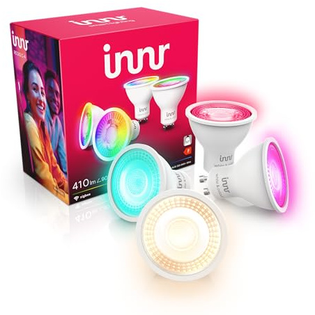 Innr Smart GU10 Bulb, White & Colour, Works with Hue* and Zigbee Hubs | LED Spot, 16 Million Colours, 410 lumen, Dimmable, 4-pack
