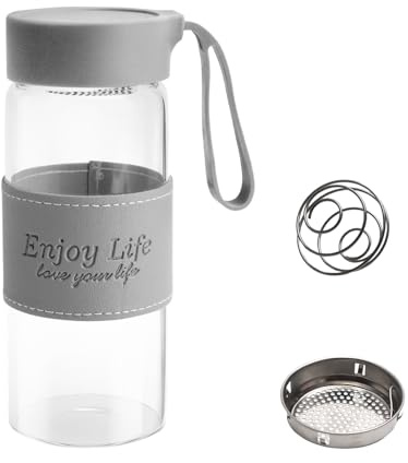 Protein Shaker Glas 480ML Shaker Proteinshake Eiweiß Shacker Mit Sieb und Edelstahl Kugel Proteinshaker Becher Flasche Fitness Bottle Eiweißshaker Schaker für Eiweiss Shake Sports Supplements, B