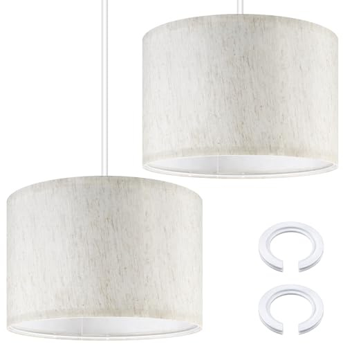 Weewooday 2 Stück Stoff Lampenschirm Ø 30 x 20 cm, Hellbeige | Mit E27 auf E14 Adapterring, Runder Lampenschirm aus Leinen, Einfacher Montage, Für Tischlampe Nachttischlampe Stehlampe
