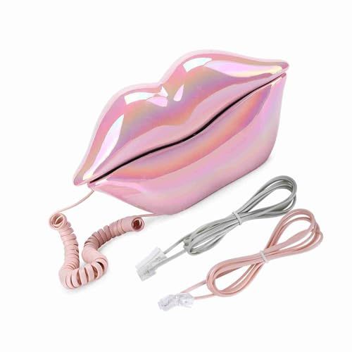 Dioche Corded LanElectroplating Pink Lip Telephone WX-3016 - Unique Funny Design with Number Storage Function - Ideal Home Décor