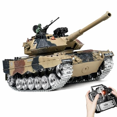 AoreSpty RC Tank that Shoots for Adults, 1:18 Leopard 2A6 Remote Control Toy with Metal Tracks, Military Model Tank Games for Kids, RC Military Vehicles Gift
