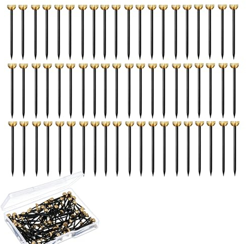 60 Pcs Nails for Hanging Pictures,Picture Hanging Nails for Walls Wood | Brass Head Black Steel Pins Nail for Panel Hooks Hard Masonry Concrete Tacks Storage Outdoor Decorative Frames Hang Framing