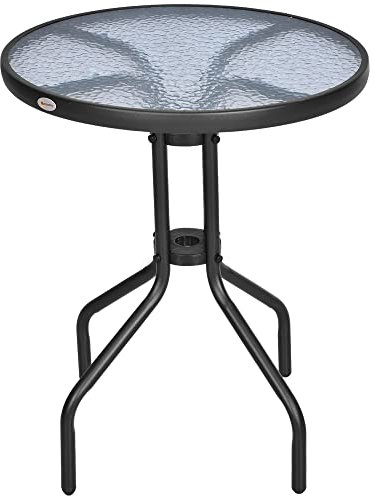 Outsunny Bistro Coffee Table Outdoor Tempered Glass Top Table Garden Round Dining Table - 60cm Diameter