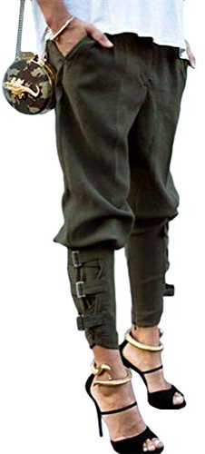 Onsoyours Damen Freizeithose High Waist Chiffon Locker Streetwear Hosen Mit Gürtel Slim Fit Anzughose Bleistifthose Z Armeegrün XX-Large