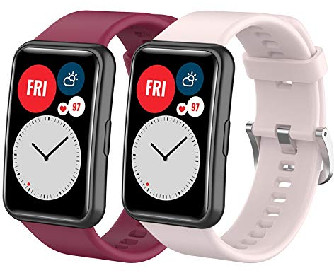 MIJOBS 2 Stücke Armbänder Kompatibel mit Huawei Watch Fit Silikonarmband Huawei Watch Fit New & Huawei Watch Fit Elegant Ersatzarmband, Atmungsaktives und Wasserdichtes Armband