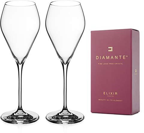DIAMANTE Prosecco Champagne Flute Glasses - Premium Lead Free Crystal - Set of 2