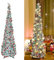 Artificial Collapsible Tinsel Christmas Trees with Lights, 5ft/1.5m Pop Up Pencil Christmas Trees, Glittering Sparking Xmas Decoration Tree with Stand (Colorful Silver)