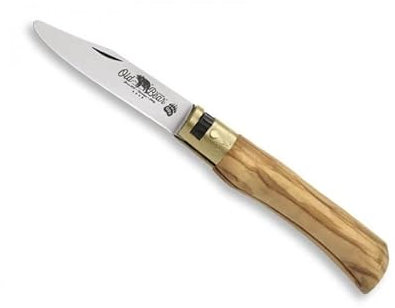 Old bear 308.j Couteau lame acier 420 à bout rond manche 10 cm en bois d'olivier