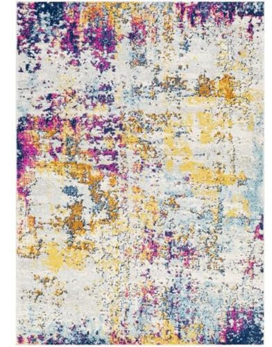 Livabliss Moroni Abstract Rug, Area Rugs Living Room 200x275 cm, Dining Room, Lounge, Kitchen, Bedroom, Modern Marble Large Rug, Soft Easy Care Medium Pile, White, Saffron, Pink, Blue
