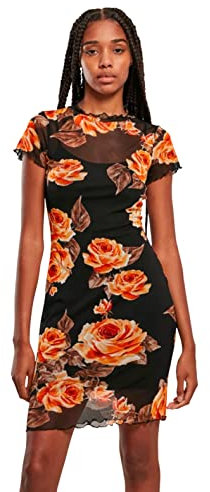 Urban Classics Ladies Mesh Double Layer Dress Frauen Kurzes Kleid schwarz/orange S