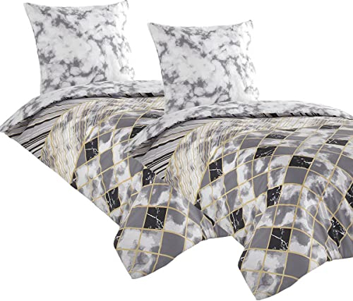 Leonado Vicenti 4teilige Bettwäsche 135x200 cm 100% Baumwolle Bettbezug Marmor Optik Grau Weiss Schlafzimmer Set