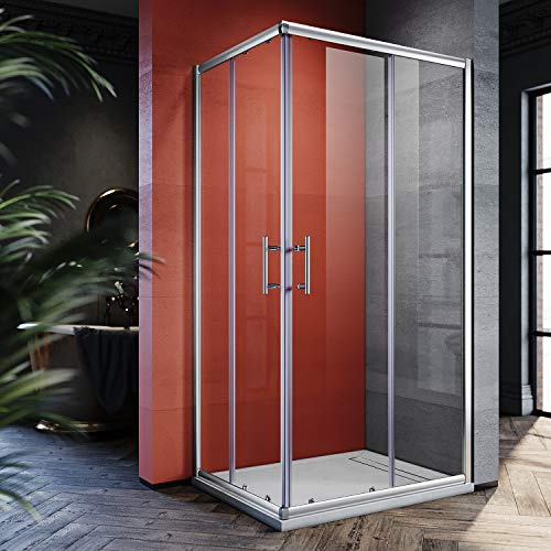 SONNI Mamparas de Ducha Rectangular 70x100cm con 2 Hojas Fijas y 2 Hojas Correderas Vidrio Templado 5mm Perfil Aluminio