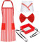 Didaey 4 Stück 1950er Jahre Erwachsenenkostüm Kit Schürze Tablett mit Gurt Soda Jerk Chef Hut Schleife Knoten für 1950er Jahre Diner Kleid Party, Rot, Weiß, Einheitsgre