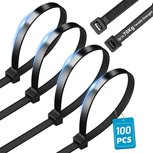 DUNSOO 100 Piezas Bridas Plastico Negras, 300 x 8 mm Bridas para Cables Profesionales, Resistente a Temperatura, 70 kg de Resistencia a la Tracción, Para Oficina, Hogar, Exteriores