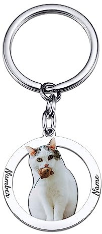 OTXIXTO Porte-Clés avec Photo Personnalisée Pendentif Portrait de Chat/Chien - Cadeau Commémoratif pour Les Amoureux des Animaux de Compagnie (2 Noms, Cadre Rond)