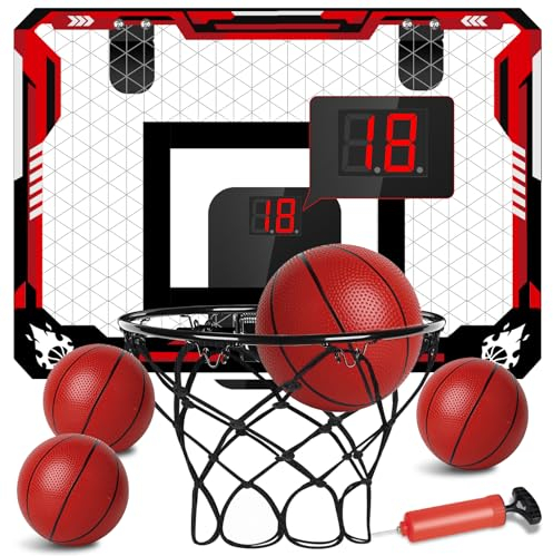 KIZJORYA Kinder Basketballkorb Indoor: Elektronischer Punktzähler, Mini-Basketballkorb mit 4 Bällen, Klappbare Tür-Basketballanlage - Tolles Geschenk für Kinder, Teens & Erwachsene ab 3 Jahren