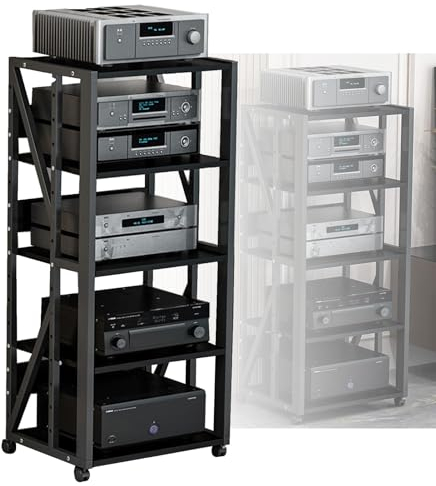 YCOVSFP Armadietto Multimediale AV A 5 Livelli con Supporto for Montaggio su Supporto con Supporto in Legno Regolabile in Altezza for Casa/Ufficio/Audio Video/DJ/teatro