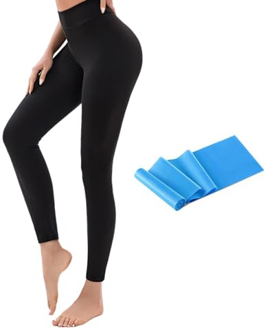 Esoes Leggings Damen High Waist mit Fitness Band Leggings Damen High Waist Sportleggins Schwarz Leggins mit Bauchkontrolle für Sport Yoga Gym