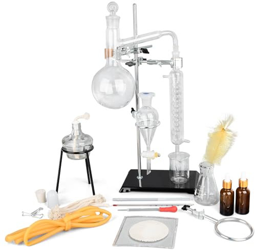Essential Oil Distillation Kit - 500ml Distillation Apparatus Water Distiller 3.3 Boro Lab Glassware Distillation Kit with 24/40 Joint, 31pcs Set