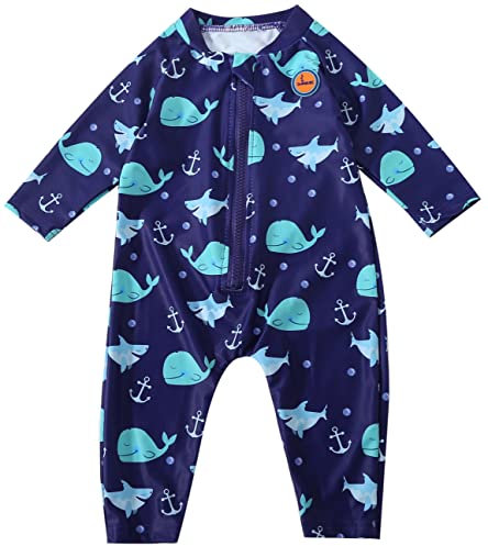 Swimbubs Traje de baño UV para bebé, traje de baño para niñas, protección solar, chaleco de protección contra erupciones para niños pequeños UPF50, Ballena azul, 2-3 Años