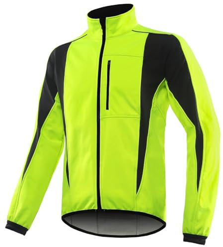 SECXEO Warme Fahrradjacke Damen Winter, Thermo Warm Softshell Radjacke Frauen Wasserdicht Atmungsaktiv Reflektierend Laufjacke Winddicht Winterjacke zum Laufen, Radfahren, Wandern - Grün XXL