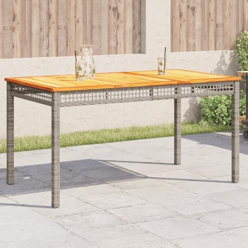 Iiaky Gartentisch Terrassentisch Wetterfest Lounge Tisch Outdoor BalkonhäNgetisch Grau 140x80x75 cm Poly Rattan Akazienholz