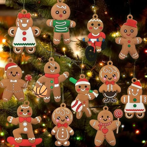 ZEPIQOR 12 adornos de pan de jengibre de Navidad de Pascua, decoraciones de árbol de jengibre, figura de arcilla con cuerdas, adornos colgantes para árbol de Navidad, fiestas, temporada festiva