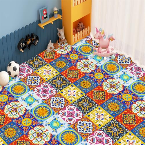 Mosaikfliesen Rosa Mandala Gelb Fliesenaufkleber PVC Hitzebeständig Klebefliesen Küche Bad Wasserdicht Tile Sticker Ölfest Selbstklebende Fliesen Badezimmer Küchenrückwand 10x10cm/20 Pcs