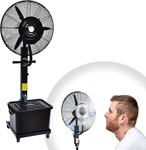 SFNIOKFG 26 Industrial Pedestal Fan Misting Fan High Velocity Fan Misters Metal 3 Blade Outdoor 30 Cooling Misters Fan 11 Gallon Water Tank Black (Size : 750mm/30in)