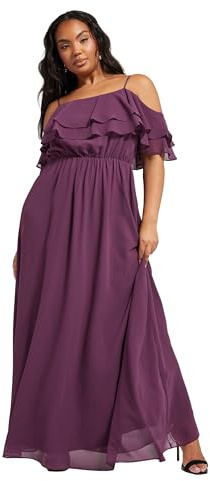 Yours London Curve Frill Cold Shoulder Maxi Dress - Women's - Plus Size Curve Purple