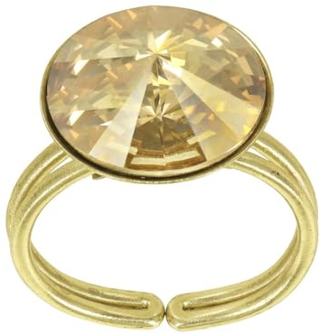 Konplott: Ring Rivoli shinny brass, moderner runder Solitärring in glänzend-goldener Fassung, für Damen/Frauen (beige)