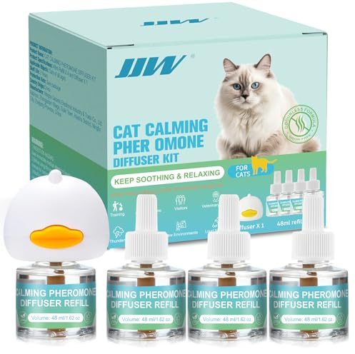 JJW Katzenentspannungspheromon-Diffusor-Set - 4×48ml Nachfüller + 1 Diffusor | Anti-Stress-Lösung für Katzen | Ängste lindern & Gelassenheit fördern (Blau, S)