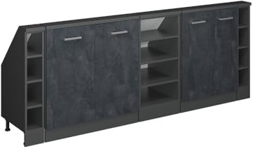 Vicco Dachschrägenschrank-Set Rion, Schwarz Beton/Anthrazit | B210 x T46 cm, 5er Set, platzsparend für Dachschrägen