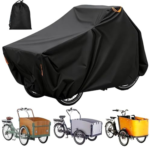 BIZOI Lastenrad Abdeckung, 420D Oxford Fahrradabdeckung Wasserdicht, 220x100x110cm Lastenfahrrad Abdeckplane UV-Schutz Reißfest, Fahrradgarage für Lastenrad Abdeckplane Dreirad Fahrradschutzhülle