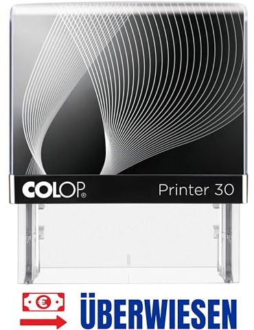 COLOP Office Stempel ÜBERWIESEN – Printer 30 zweifarbig Rot Blau Abdruck – selbstfärbend – Büro Stempel für Buchhaltung Zahlung Überweisung Dokumente ca. 47x18 mm