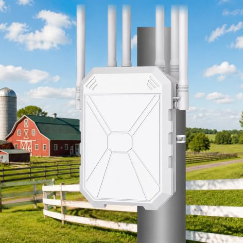 AX3000 Ripetitore WiFi 6 da Esterno, Dual Band fino a 3000Mbps, Access Point Outdoor IP67 Waterproof con PoE, 6 Antenne ad Alto Guadagno, Copertura WiFi Lunga Distanza per Giardino Camper Garage