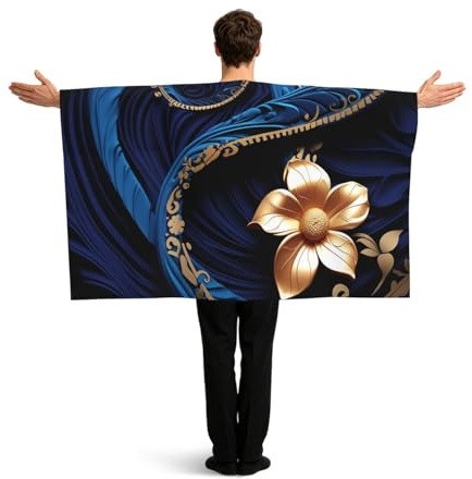 BTCOWZRV Elegant blue and black Flag Cape with Sleeves for Adults, Wearable Flag Cloak Lightweight Body Flag Cloak Outfits Costume Accessories for Party Favors Celebrations