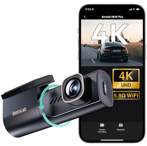 BOTSLAB 4K UHD Dashcam Auto Vorne, Mini Dashcam 360°Drehbar mit 5,8GHz WiFi | F1.5 WDR Nachtsicht & 150°FOV Auto Kamera, 24/7 Parküberwachung, G-Sensor, Loop-Aufnahme, Max. 512 GB (HK40 Plus)