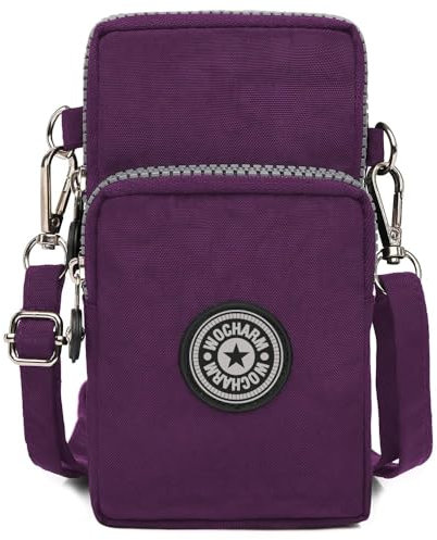 Best World 4 Yu Lightweight Nylon Crossbody Bag Cellphone Wallet for Women Girls Mini Shoulder Purse, Small Bag for Dog Walking with Long Strap(Deep Purple)