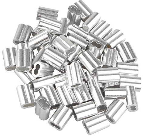 Futheda 50 pcs Aluminum Crimping Loop Sleeve Clips with Double Ferrules/Holes for 3.0mm Cable Wire Rope Silver Tone