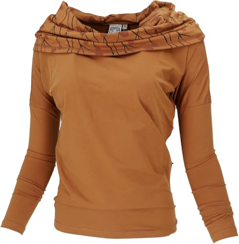 GURU SHOP Lockeres Longshirt aus Bio-Baumwolle, Boho Shirt Schalkapuze - Caramel, Damen, Size:L