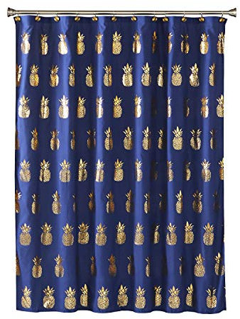 SKL Home by Saturday Knight Ltd. Duschvorhang aus vergoldetem Ananas-Stoff, Marineblau/Gold