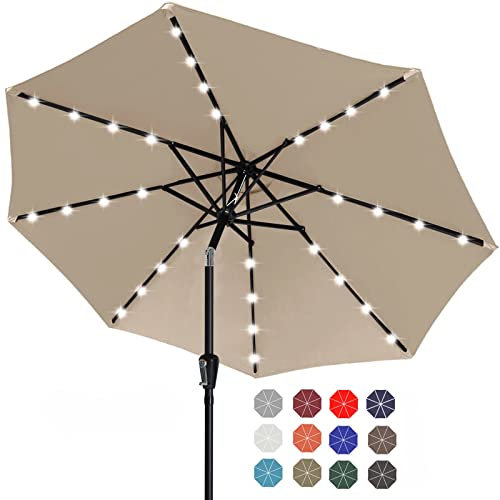 ABCCANOPY Tiltable Garden Parasol Sunshade with 32 Solar LED Lights for the Garden, Patio, Swimming Pool, Sandy Beach