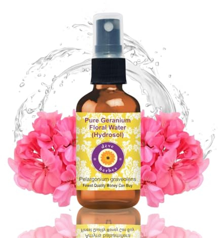 Deve Herbes Pure Geranium Floral Water (Hydrosol) (Pelargonium Graveolens) Natural Therapeutic Grade 100ml (3.38 oz)
