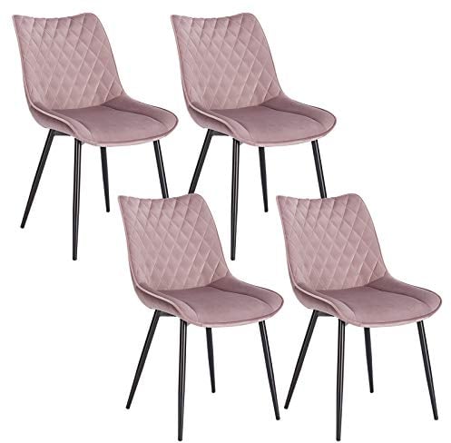 WOLTU Esszimmerstühle 4er Set, Küchenstühle, Wohnzimmerstühle, Polsterstühle mit Rückenlehne, für Esszimmer, Küche, Wohnzimmer, Büro, Sitzfläche aus Samt, Metallbeine, Rosa BH209rs-4