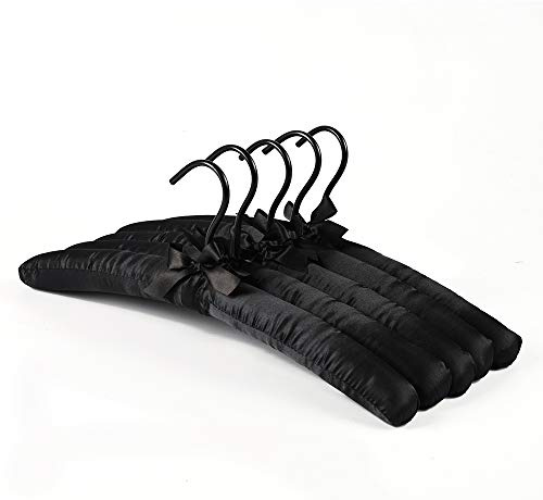 Better to U Schwarze Satin-Kleiderbügel, gepolstert, Blusenbügel mit dickem und weichem Schaumstoff, für Brautkleid, Hochzeitskleid, Dessous, glatte Seide überzogen, Hemdbügel ohne Schulterstoß, 5