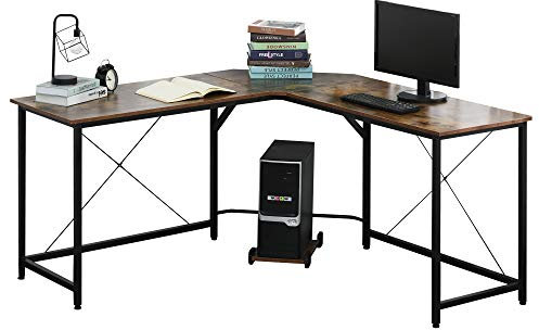 HOMCOM Computertisch, L-förmiger Eckschreibtisch, Schreibtisch, Bürotisch, E1 Spanplatte +Metall, Schwarz+Braun, 150 x 150 x 75 cm